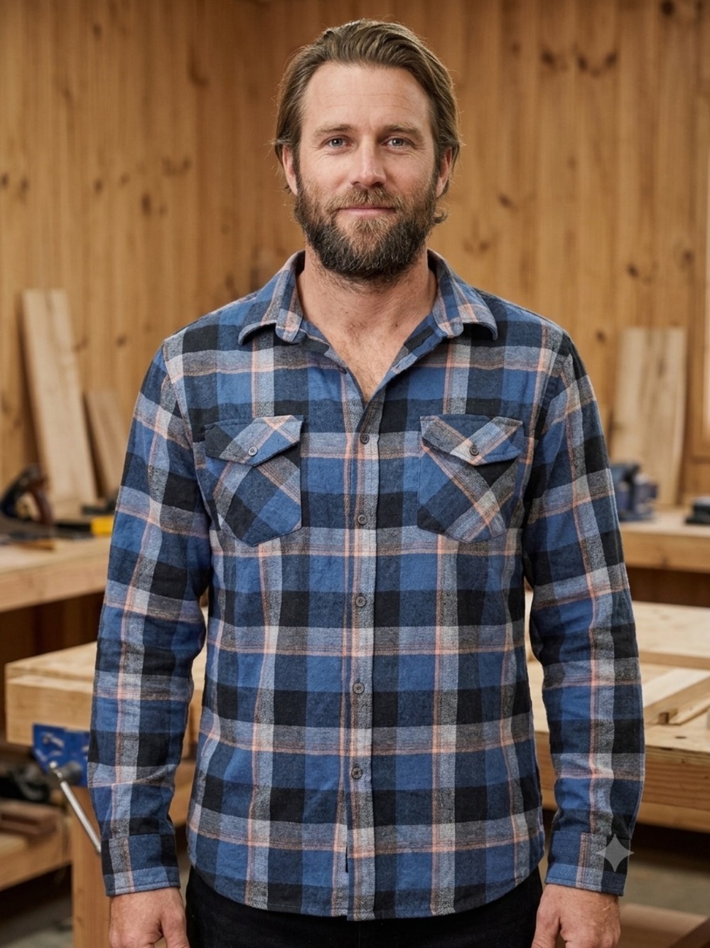 Molokai Surf Casual Blue Plaid Button-Down Shirt - Men's Long Sleeve